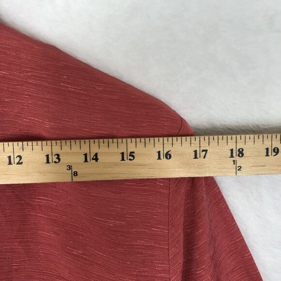 VTG NORDSTROM Linen Silk Top Sz L Coral 3/4 Sleeve Button Up Textured Notch‎ - Picture 10 of 11